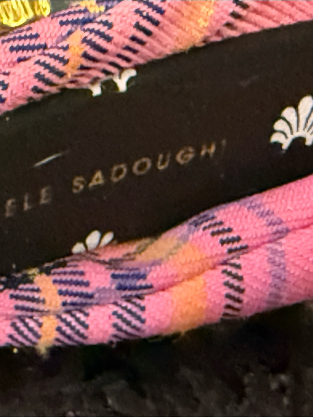 Lele Sadoughi Pink and Gold Plaid Jeweled Padded Headband - Picture 3 of 4